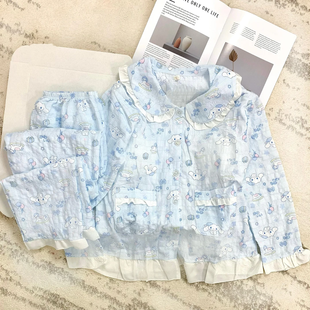 带胸垫玉桂狗睡衣女款春秋夏季长袖长裤两件套学生可外穿家居服