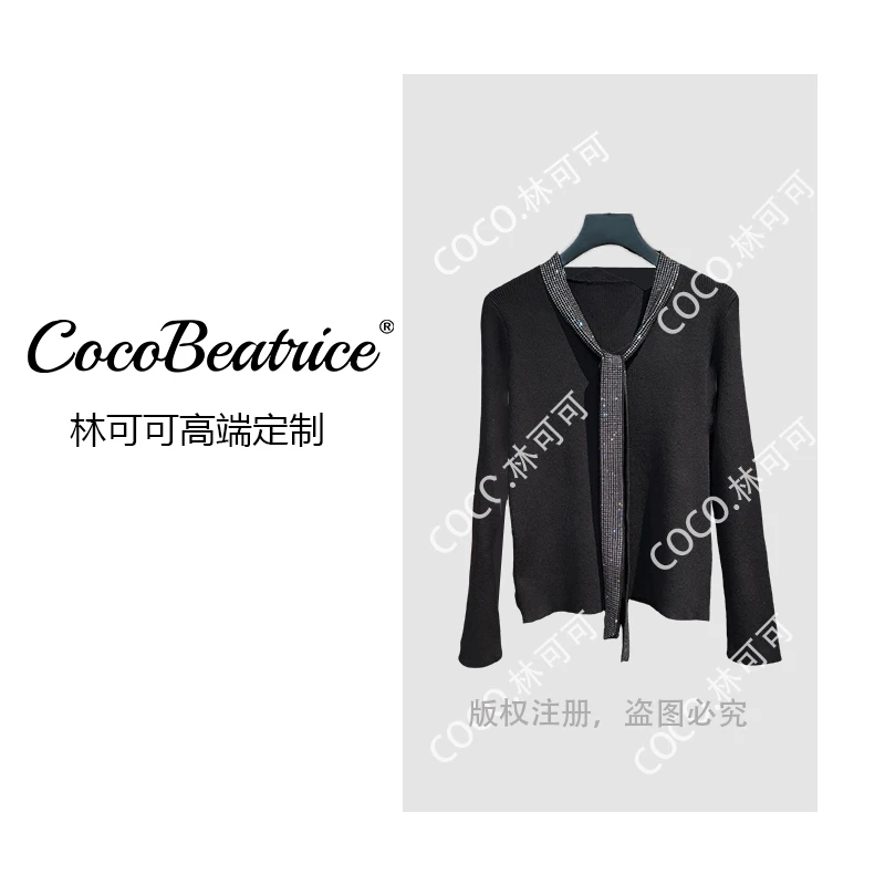 【COCO林可可】亮片长袖针织打底衫毛衣女设计感圆领上衣cx7873