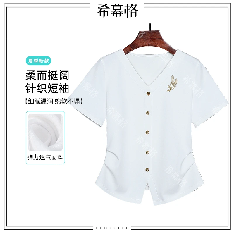 2025夏季新款女士薄款针织短袖显瘦白色时尚透气