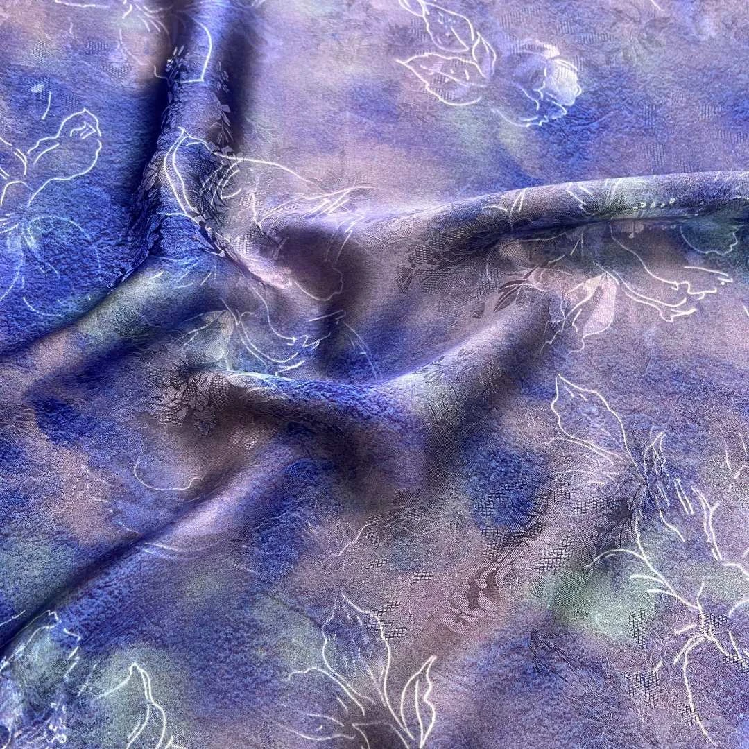 【紫蓝花影】国风旗袍新中式香云纱红云纱提花吊带面料