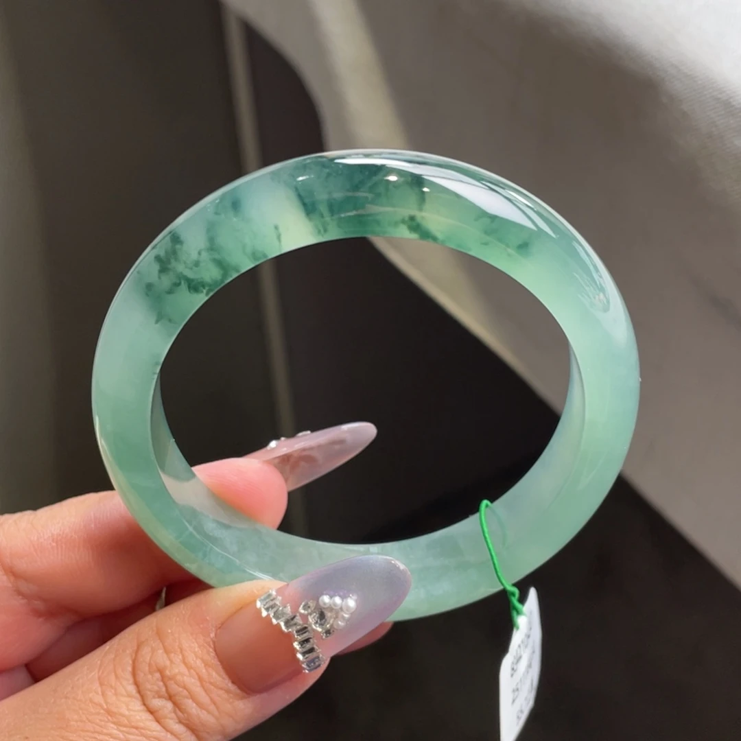 翡翠未镶嵌手镯【包容捡漏强推】冰透湖水绿飘花正圈手镯