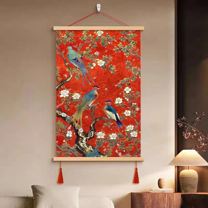 中式花鸟喜上枝头装饰画客厅背景墙挂画电表箱装饰画玄关装饰画