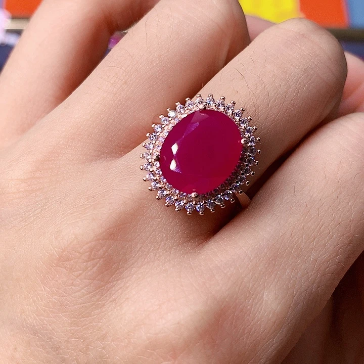 红宝石戒指银S925镶嵌