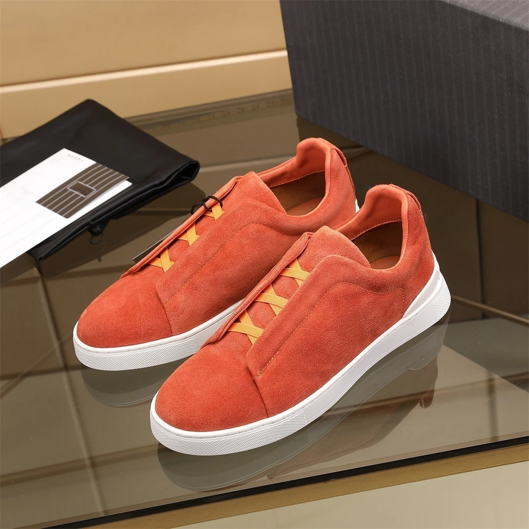 时尚配色高档轻奢男鞋软底头层牛反绒真皮懒人鞋潮流休闲鞋男板鞋