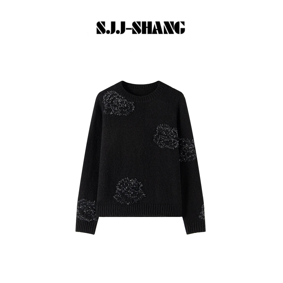 SJJ-SHANG【玫瑰闪耀】提花嵌花工艺羊毛银葱纱线毛衫上衣q136261p