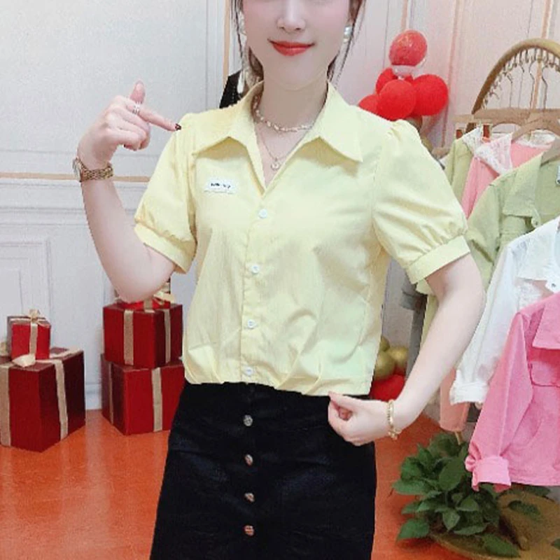 时尚减龄polo领短袖衬衫女2025年夏季新款小个子气质显瘦百搭上衣