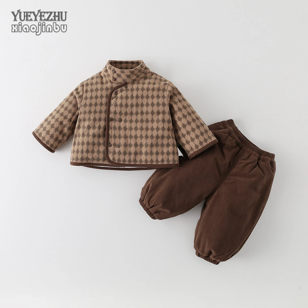 儿童夹棉保暖套装秋冬男宝宝分体两件套冬季中式洋气婴幼儿两件套