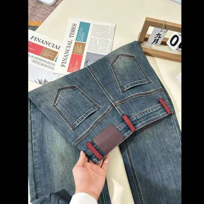 【CE1111早春窄版阔腿裤三本针安可拉红百搭不紧身直筒裤显瘦