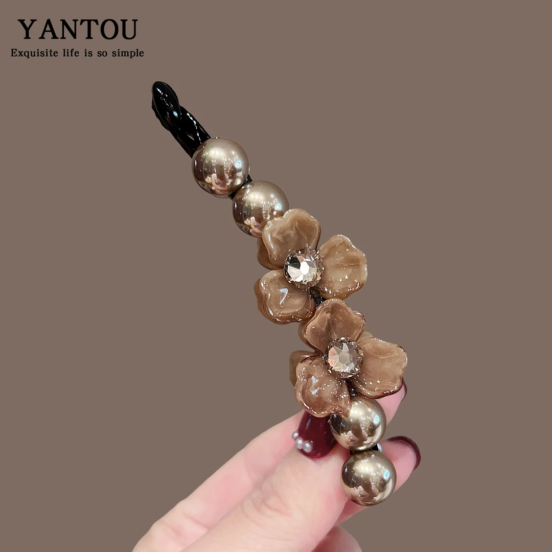 高级感花朵水钻香蕉夹发夹时尚气质高端后脑勺马尾夹竖夹头饰发卡