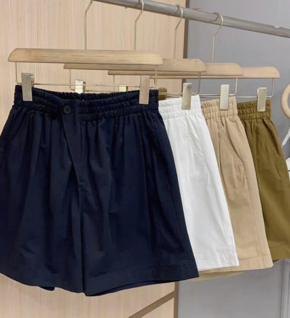 薄款高腰五分裤韩版遮肉女短裤裤子宽松简约短裤速干阔腿夏季