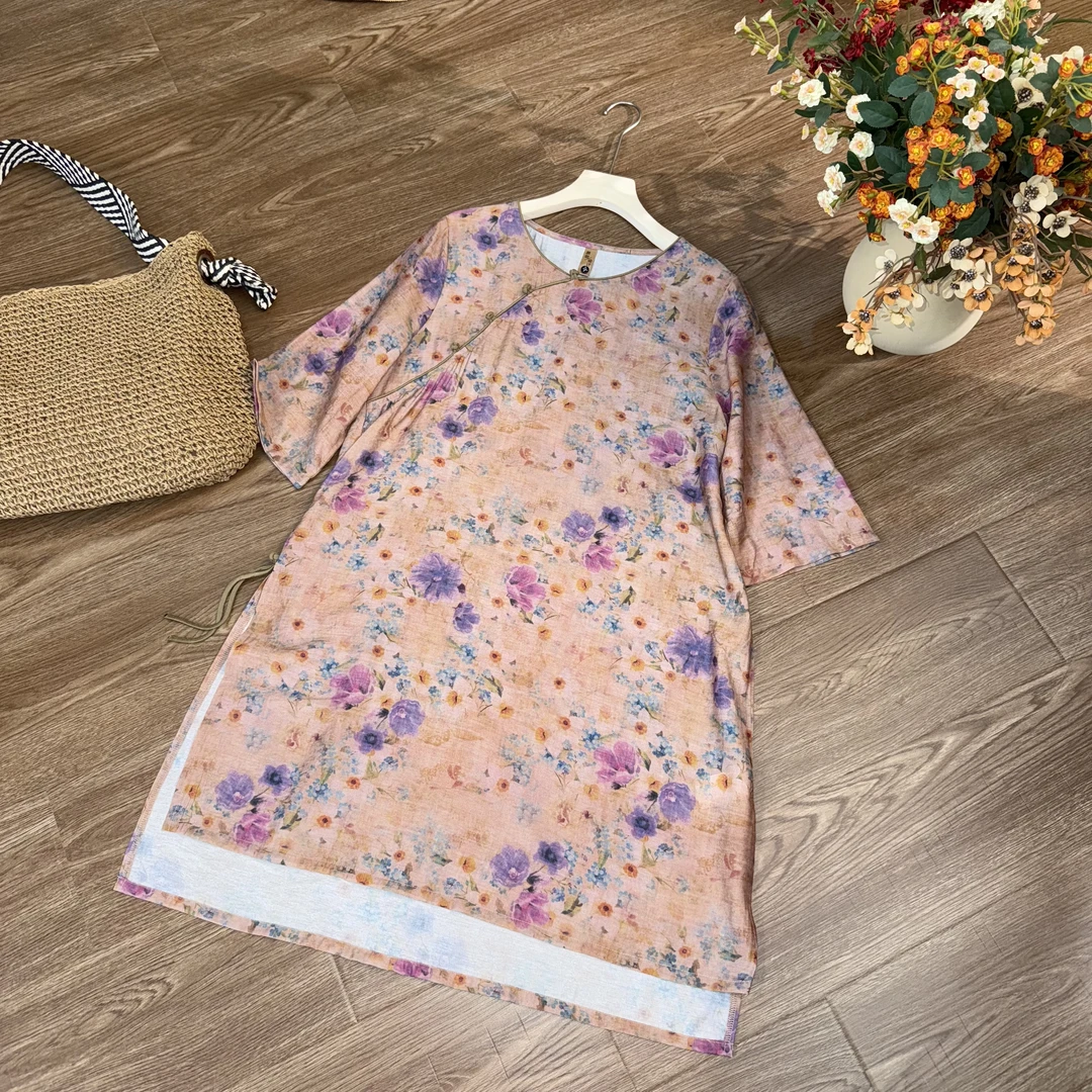 [广袖]Z280宽松斜襟显瘦大袍子夏季新中式新款休闲短袖