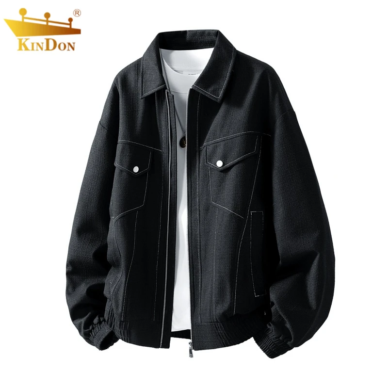 潮流明线设计翻领外套男士休闲宽松大码男装线条感复古时尚夹克