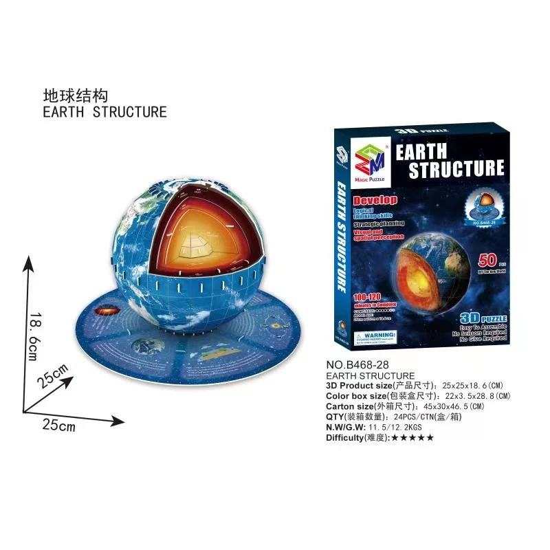 地球内部圈层结构3d立体纸质拼图地心模型手工拼装益智教学玩具