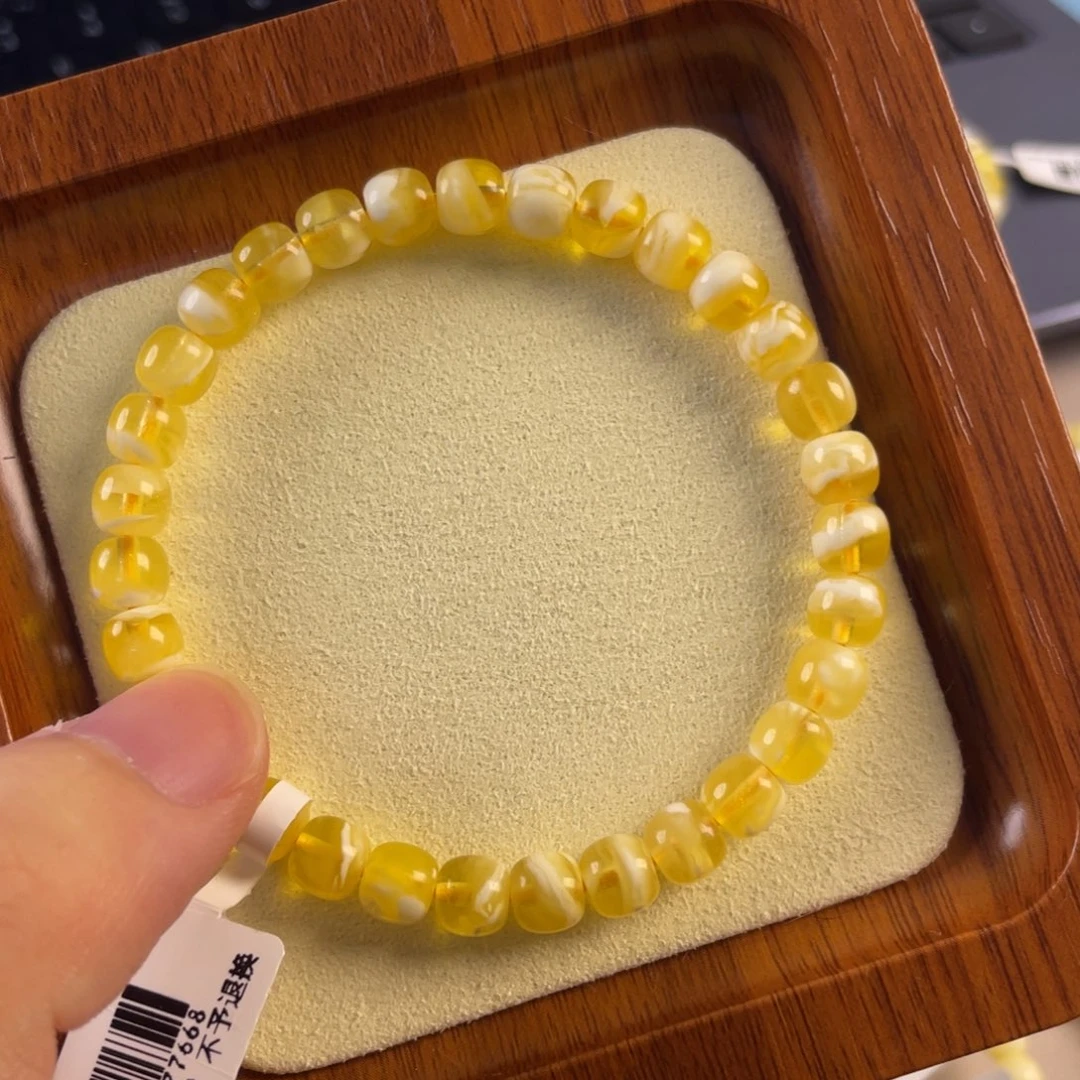 琥珀未镶嵌手链6.5mm精工高桩蜜蜡手串