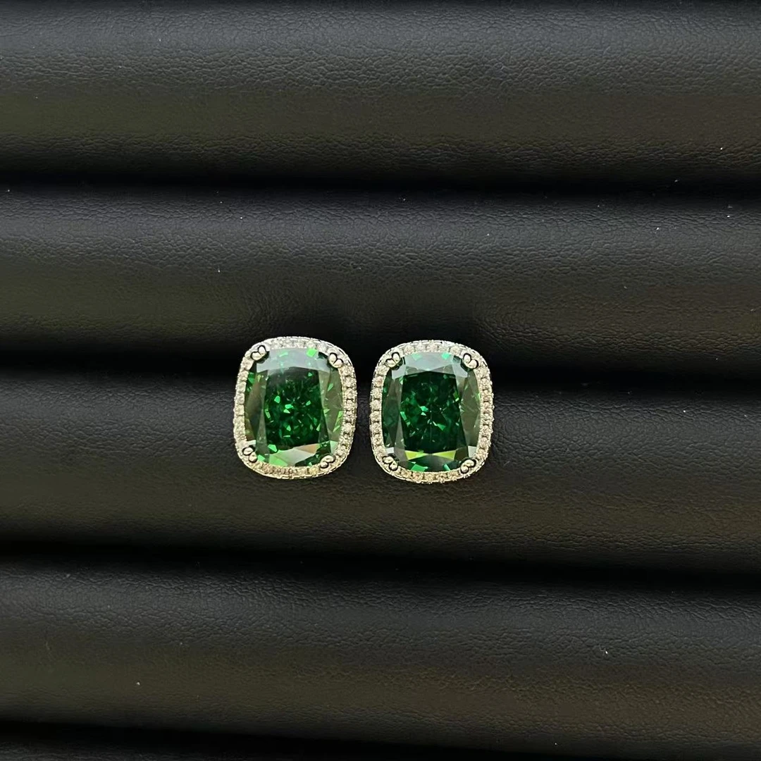 铜合金耳饰  轻奢气质百搭祖绿豪镶冰花耳钉多样性发货YS9022