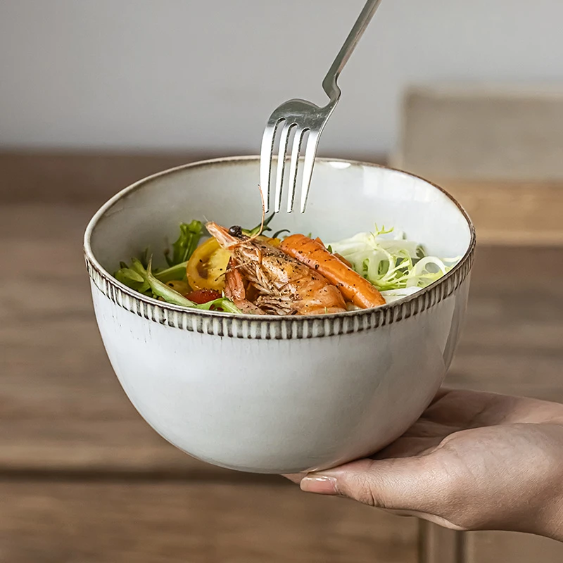 复古陶瓷碗喝粥碗大号干饭碗窑变沙拉碗一人食喝汤碗早餐面碗