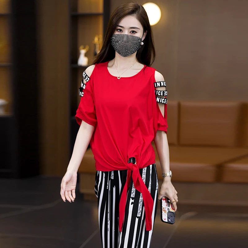 今年流行的漂亮套装大码高级感微胖遮肚露肩休闲2025新款女装夏季