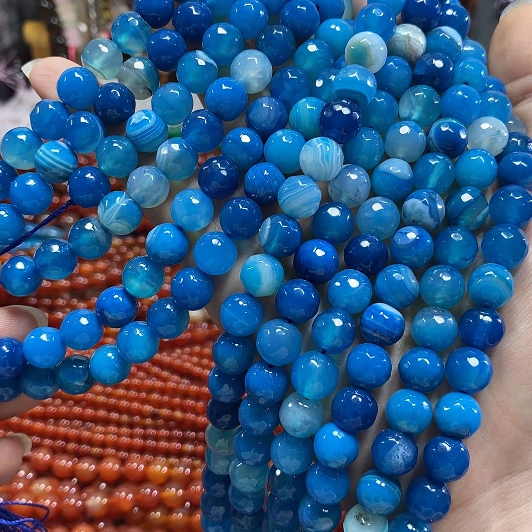 玛瑙/玉髓未镶嵌珠宝半成品蓝玛瑙一条切面卡10mm