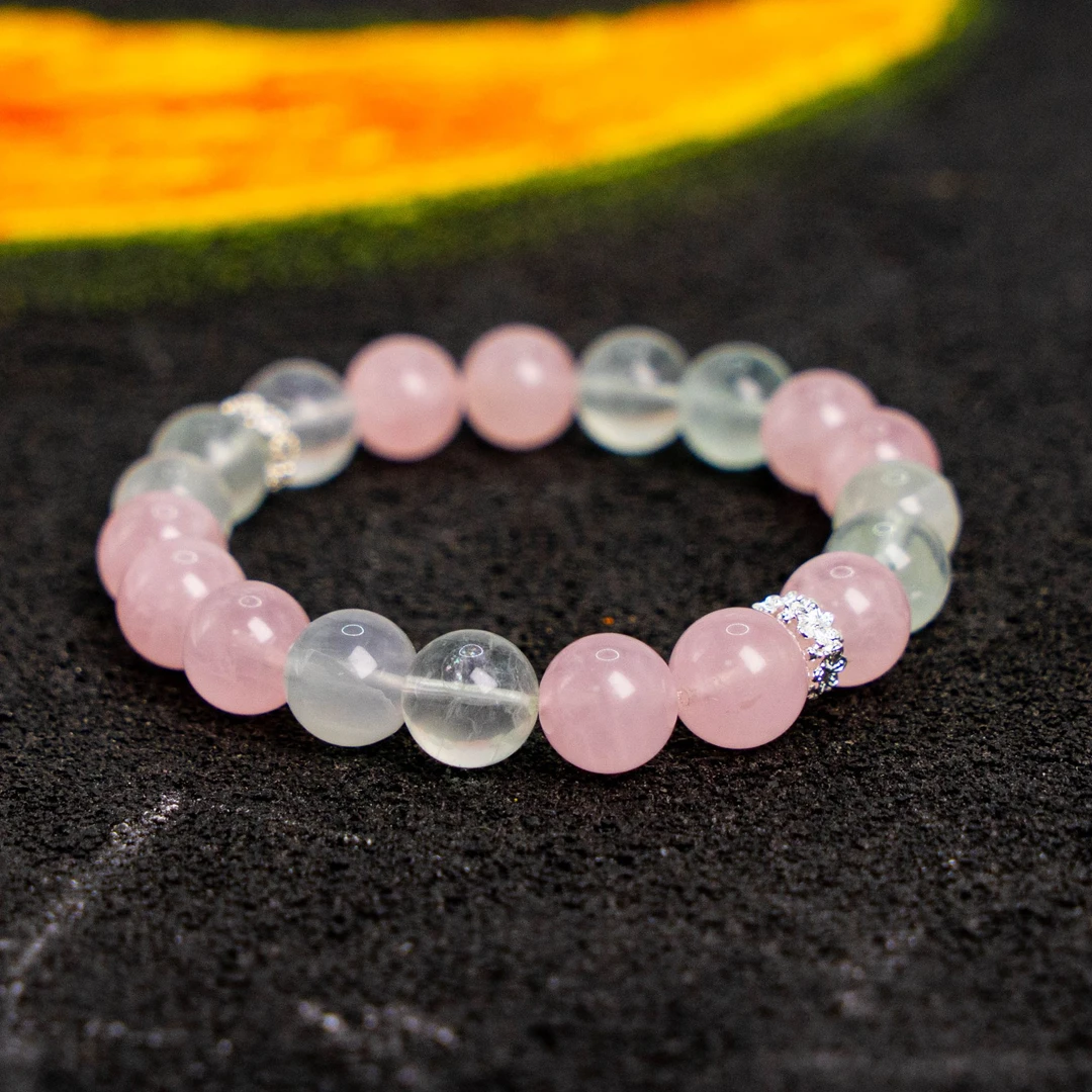 天然粉水晶 绿萤石手串手链10mm 粉色系小清新百搭饰品