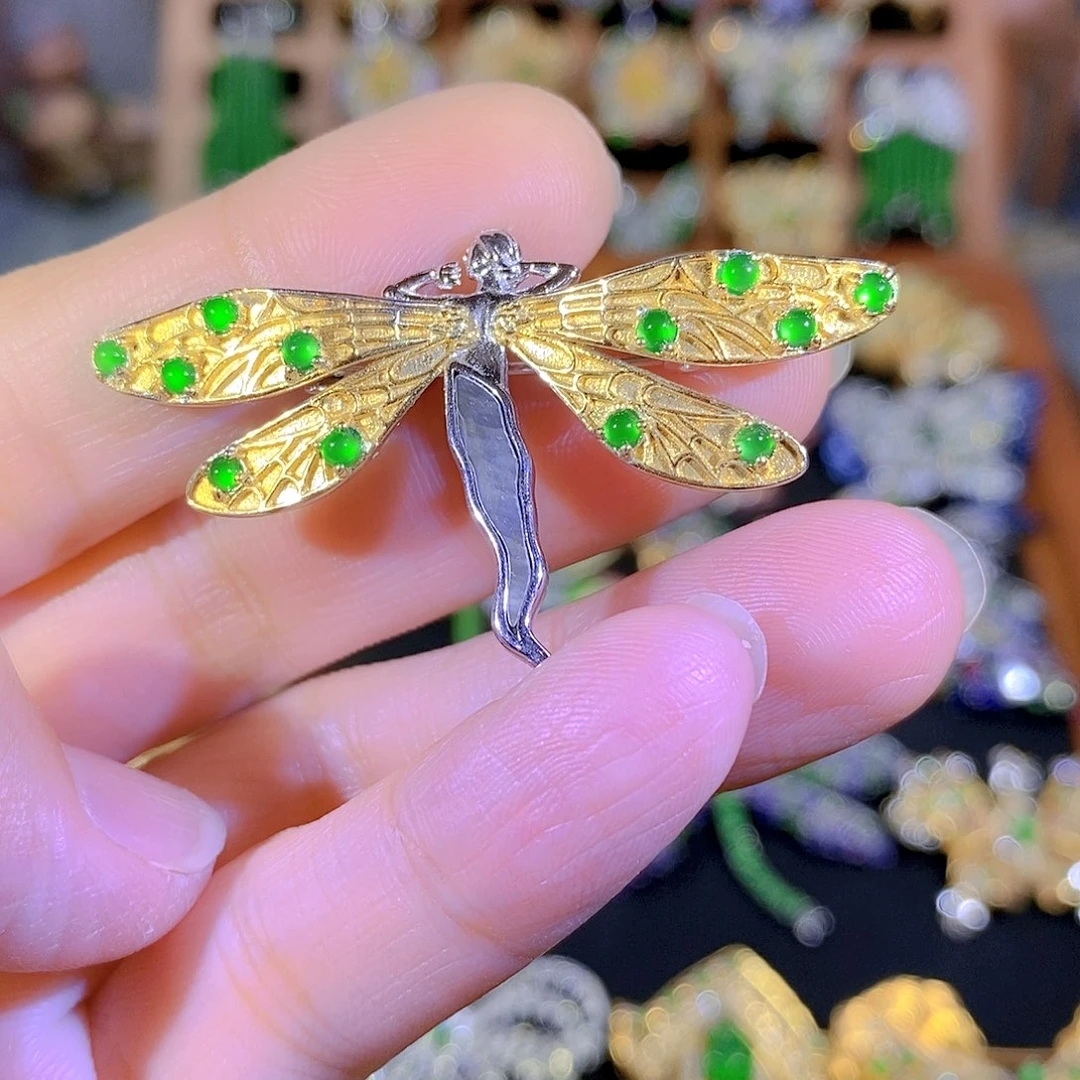 吊坠(不含链)银S925镶嵌翡翠