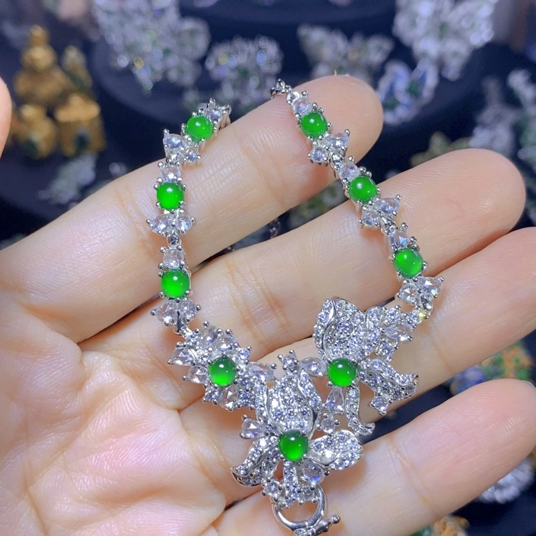 翡翠银S925镶嵌吊坠(不含链)天然翡翠