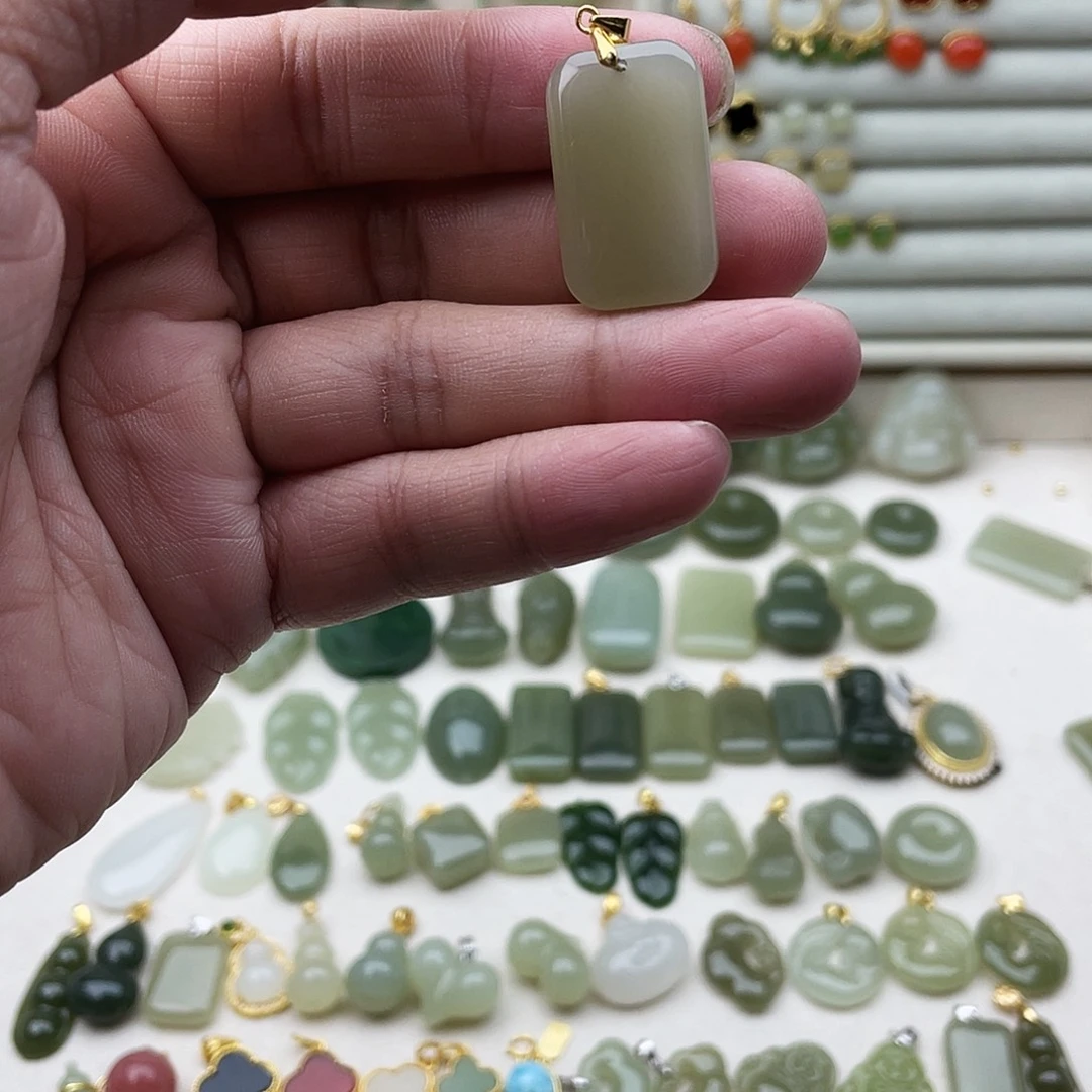 和田玉银S925镶嵌吊坠(不含链)