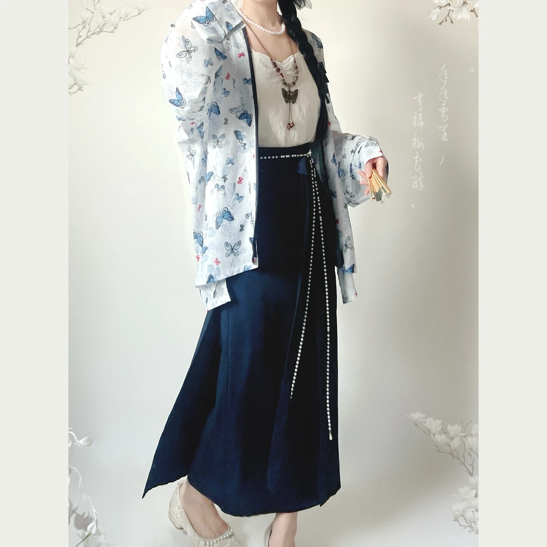 汉衣织造【青罗】8分旋裙+开背衫微夏款微汉服元素防晒服显瘦汉服裙