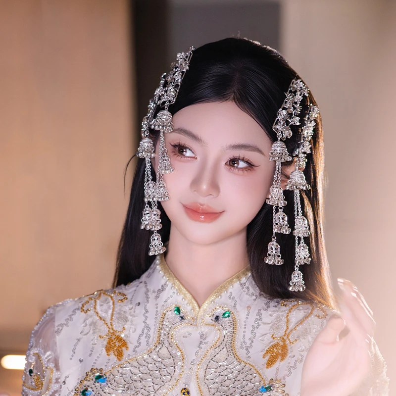 合金婚庆饰品 高级感新娘银色流苏发夹民族风气质订婚发饰MT2543