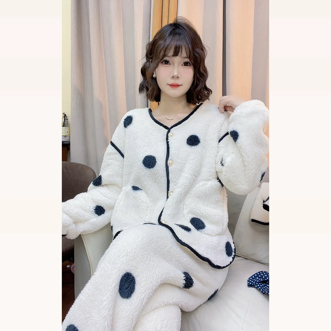 【瑜妹妹】2025新款双面加绒波点小香风-保暖套装可外穿家居服秋冬