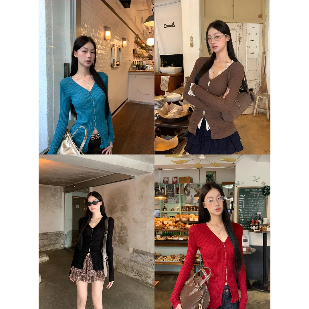 【倪子清仓】美式复古镂空别致收腰显瘦修身针织衫2025-091#