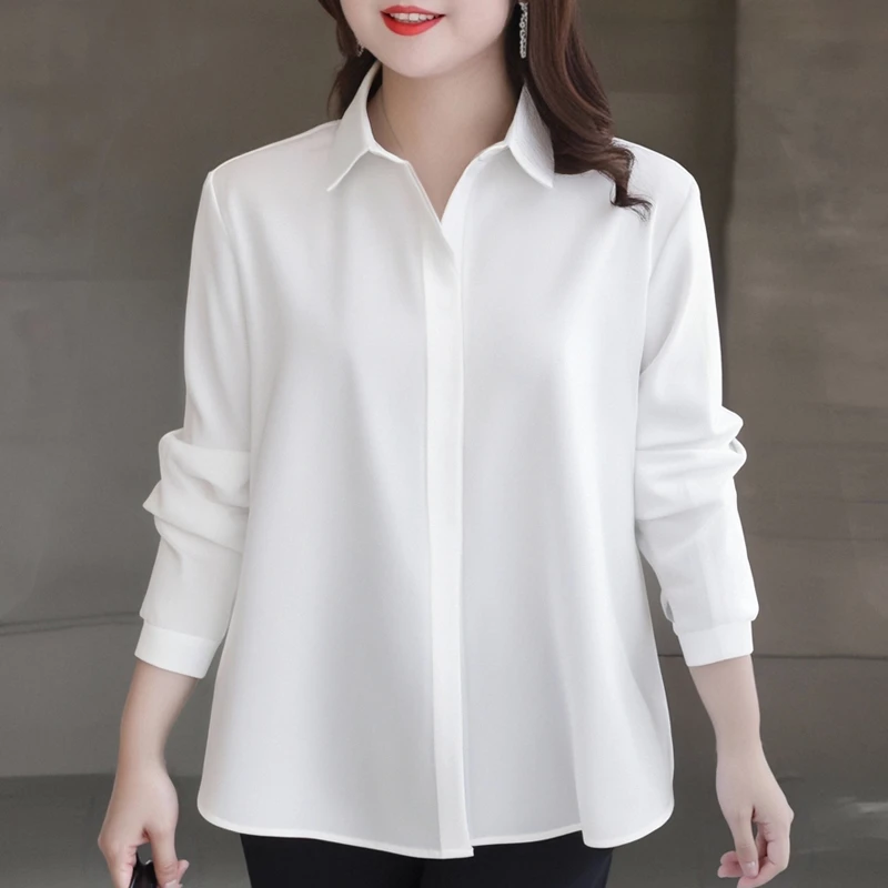 加大码白衬衫女长袖胖mm200斤宽松显瘦妹妹职业黑色衬衣翻领正装