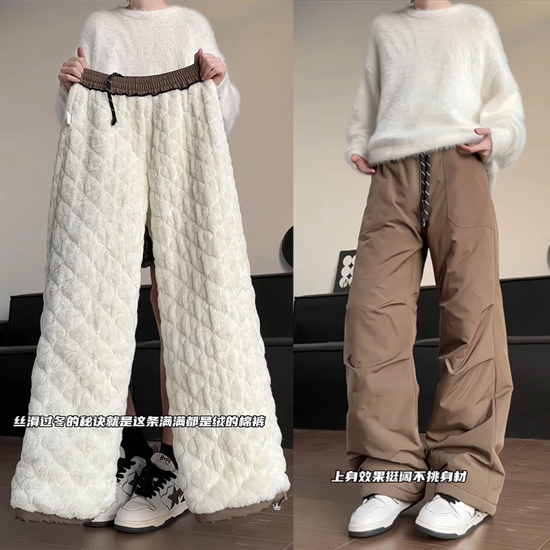 加绒加厚东北棉裤男冬季美式三防保暖裤子褶皱设计户外滑雪冲锋裤