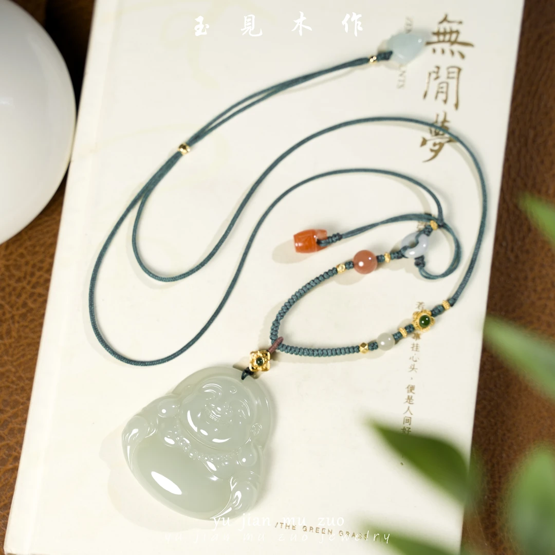 玉見木作和田玉佛公【云若】大肚弥勒佛手工和田玉吊坠