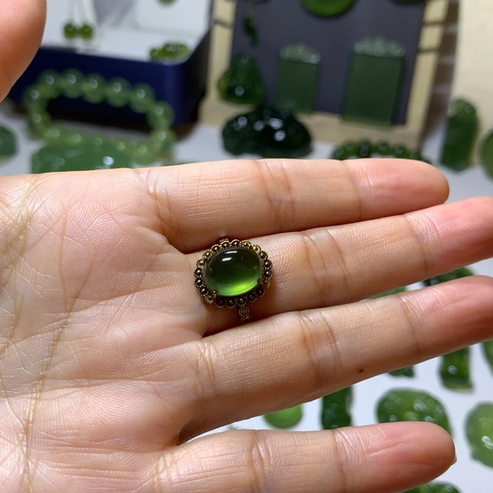 岫玉银S925镶嵌戒指戒指