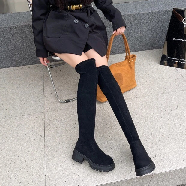 【鑫良】038款时尚过膝丝绒长靴