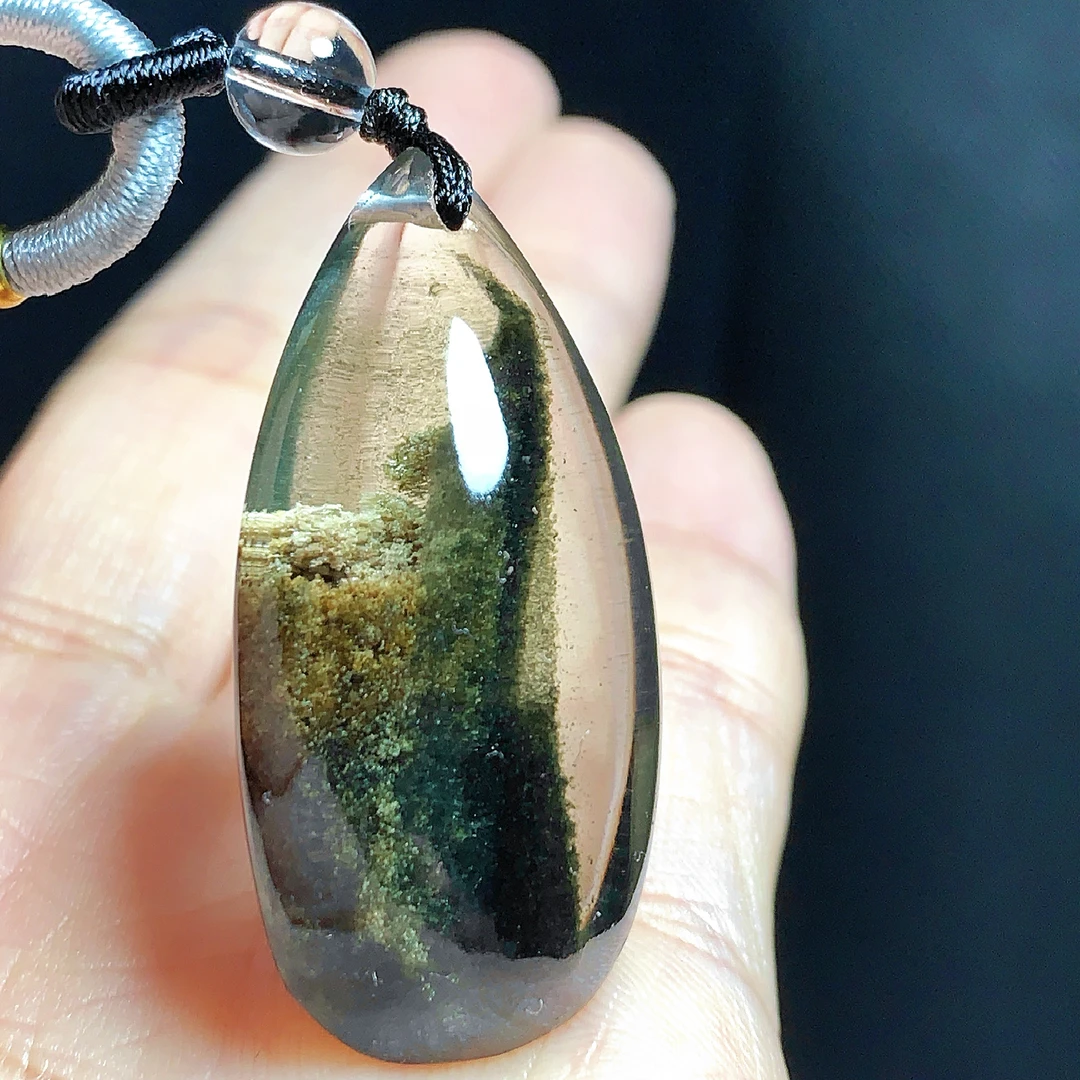 东海水晶天然绿幽灵水晶吊坠毛衣链水滴项坠绿幽灵纯天然100%真品