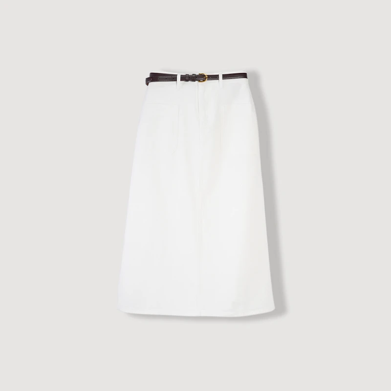 断码特价【小禾同款】莱赛尔棉混纺气质白色土壤半身牛仔裙HH13