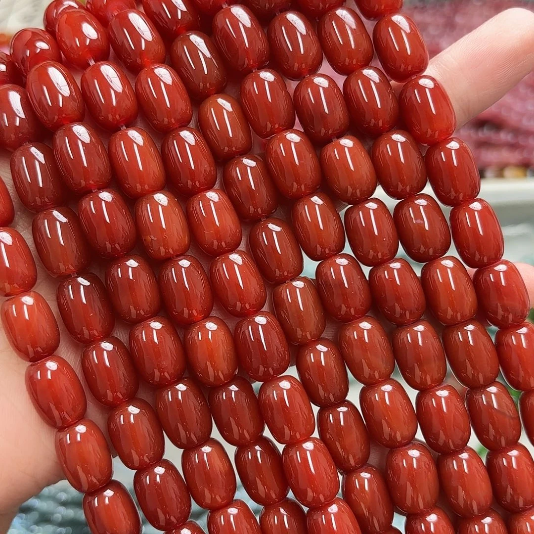 玛瑙/玉髓未镶嵌珠宝半成品10×14红玛枣珠一条