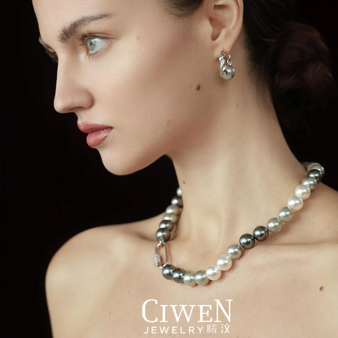 曦与汶 非金属仿珍珠项链 时尚 回形针扣12mm混彩施家珠项链