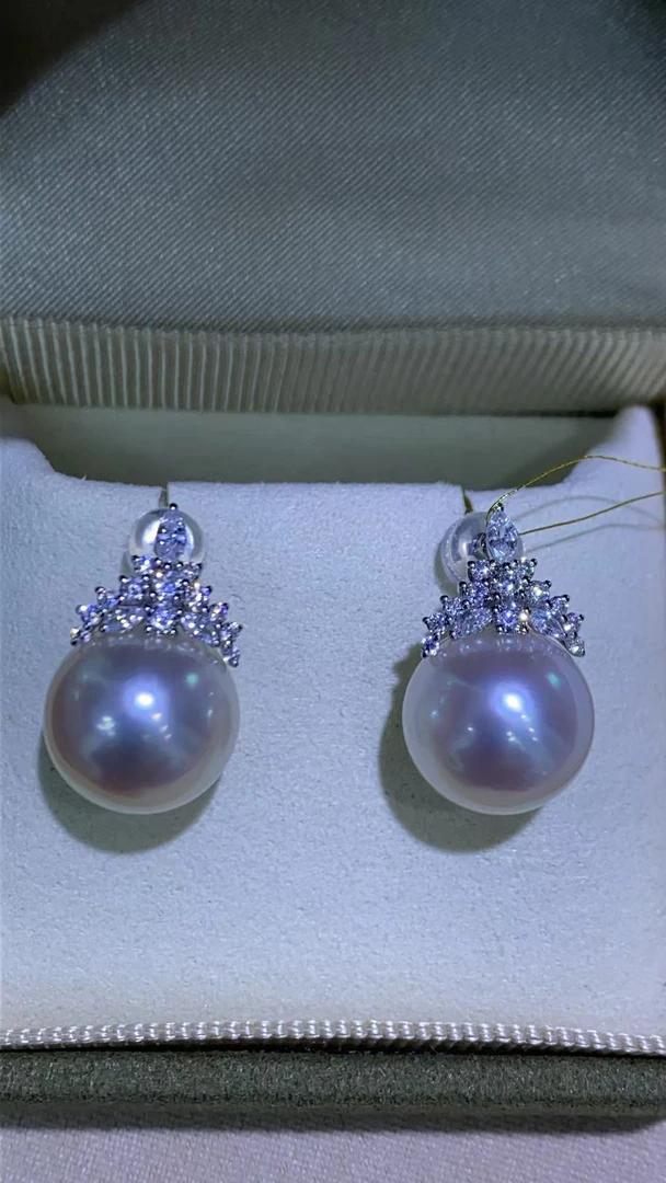 12–13 m m天然海水澳白极光珍珠时尚冰雪耳坠