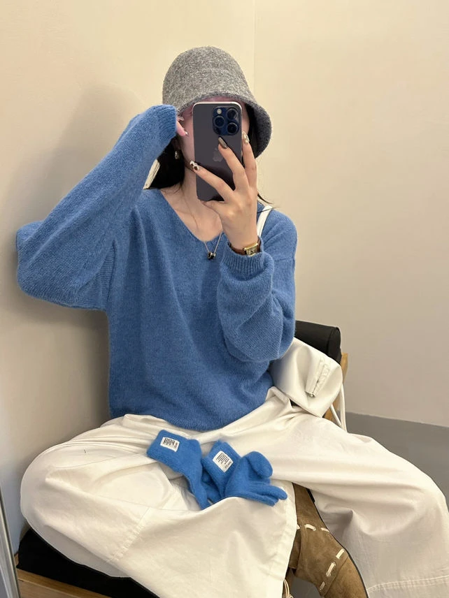 2025女秋季针织轻职风不褪色毛针织衫针织衫外穿纯色时尚2083