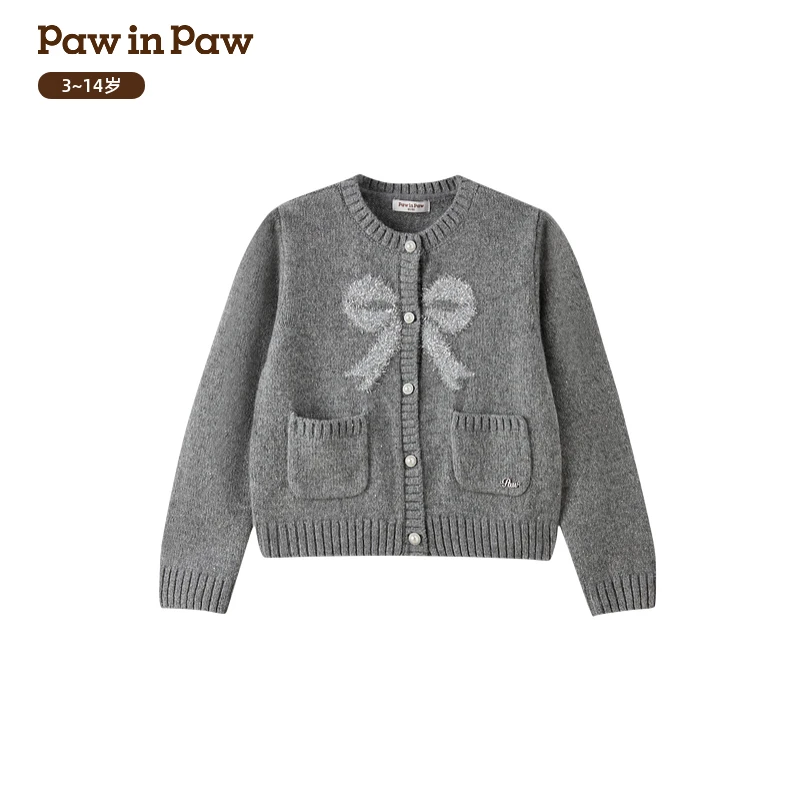 PawinPaw童装25年冬季新款女童毛织开衫圆领百搭时尚PCCKF4C23E