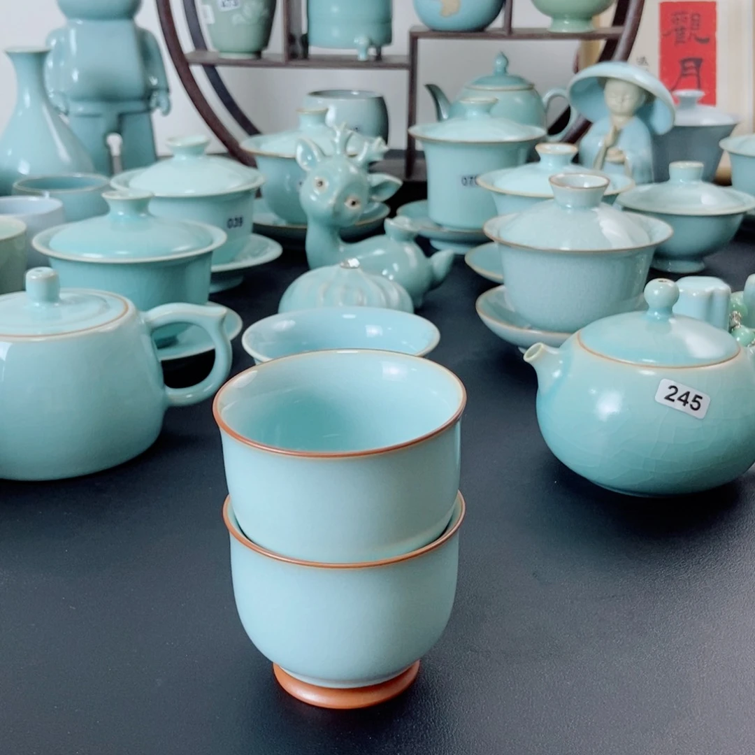 无***价壶微瑕天青釉问清杯2只