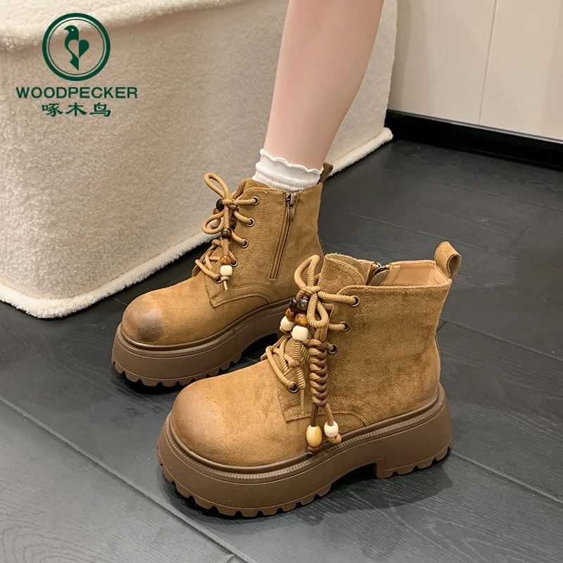 啄木鸟复古厚底增高马丁靴女2025年秋季新款时尚美拉德显瘦短靴女
