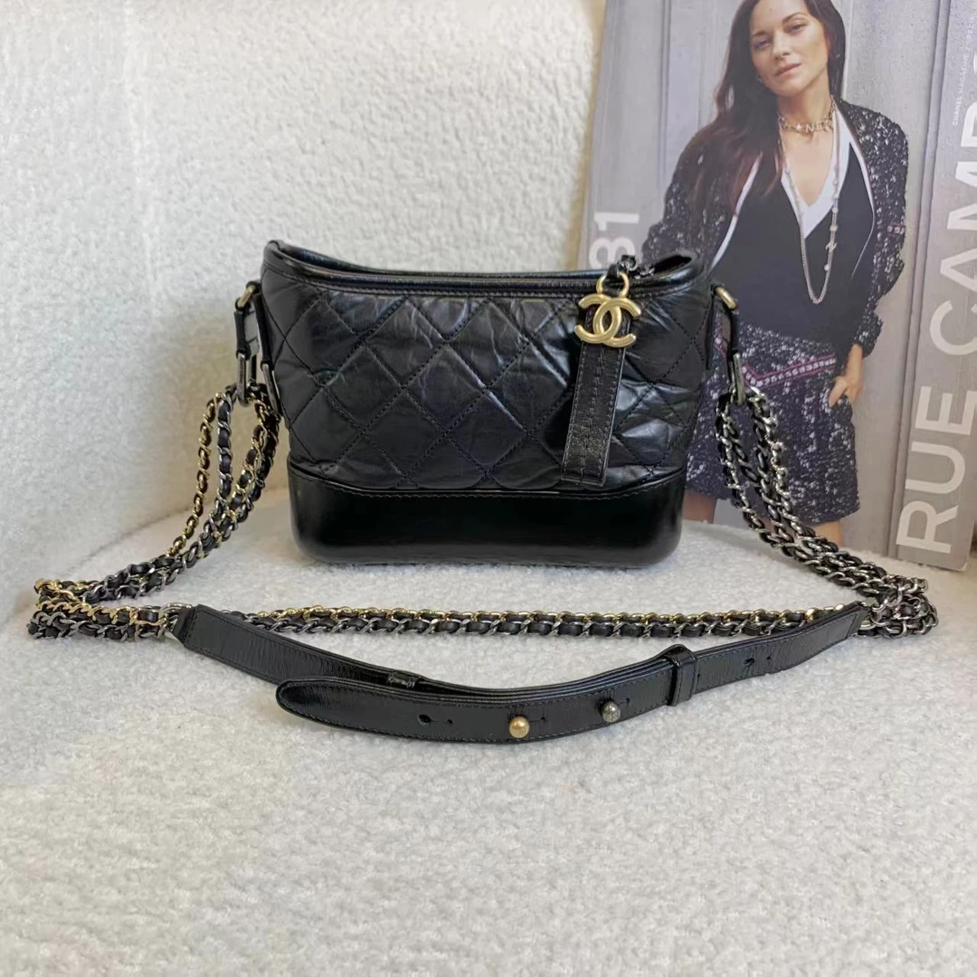 99新 Chanel/香奈儿 壹臻/黑色牛皮流浪小号单肩包28开 91618254