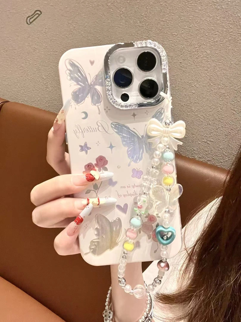 INS风银色镂空花朵蝴蝶适用苹果16/15/14/13防摔手机壳