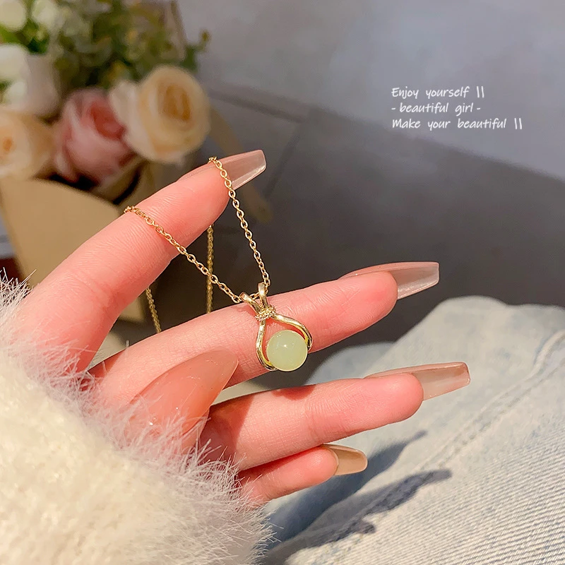 钛钢铅玻璃项链 新中式古风仿福袋项链女轻奢小众百搭气质钛钢锁