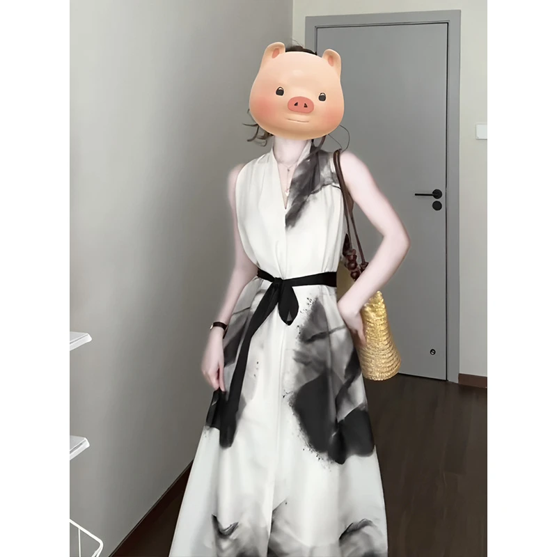 有洧Youwei海边度假巨好看的连衣裙女夏季大方挂脖吊带裙子背心裙