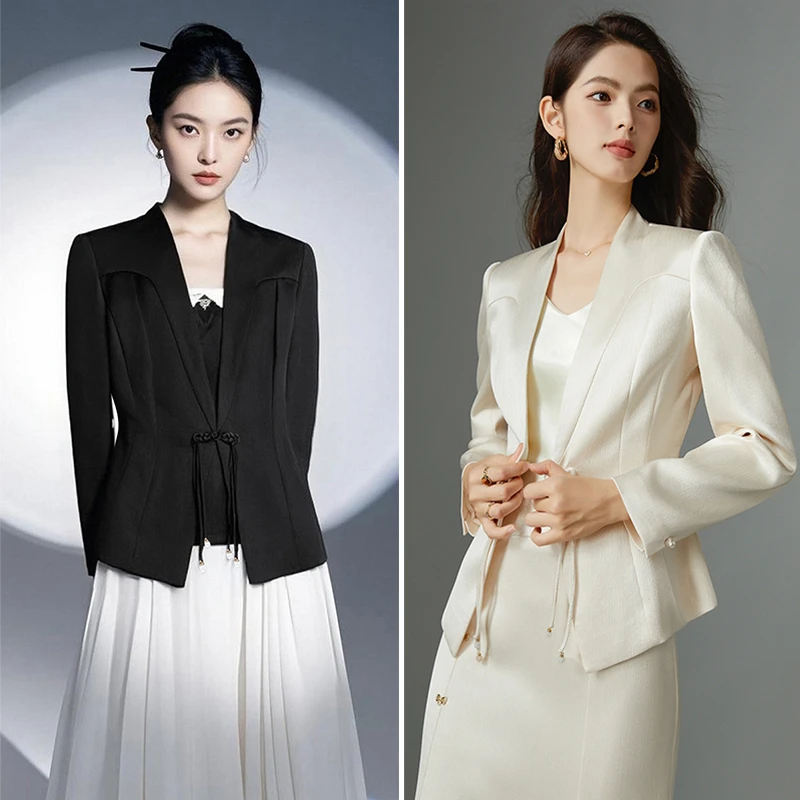 晚白春季欧若风新款时尚简约气质外套百搭国风西装外套女24082340