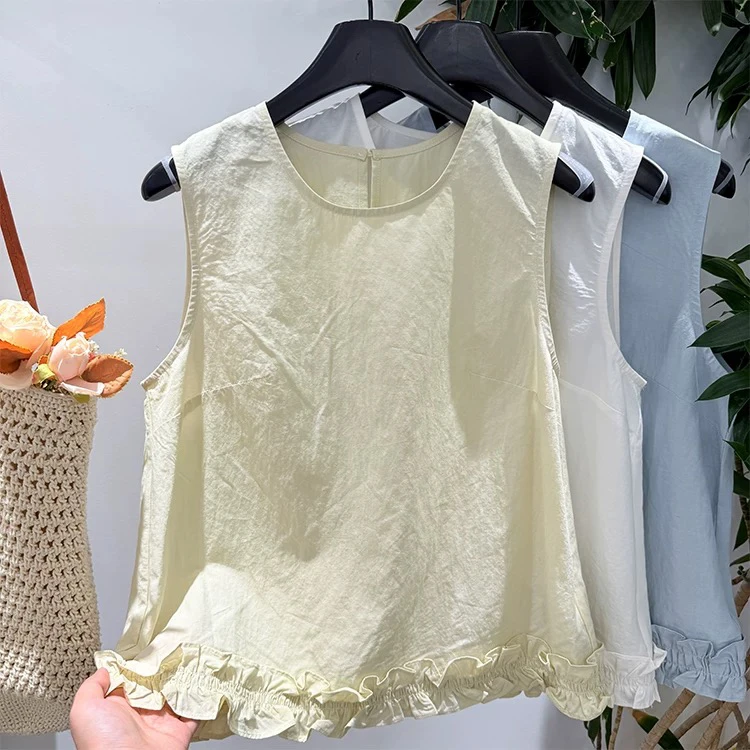 花边下摆设计无袖背心女2025夏季新款淑女气质小众纯色上衣